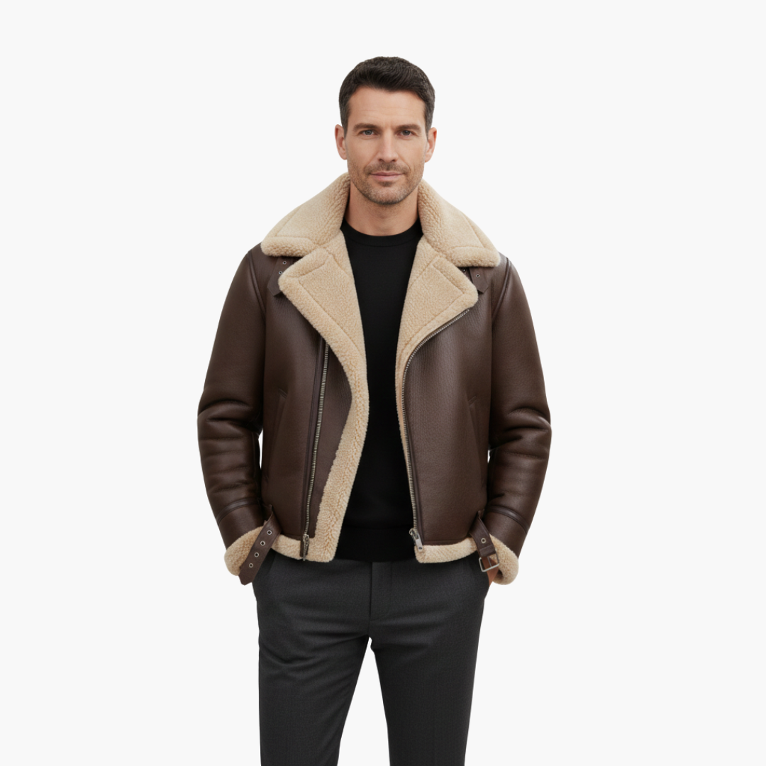 Waverly | Stylish Brown Aviator Jacket With Faux Shearling Collar