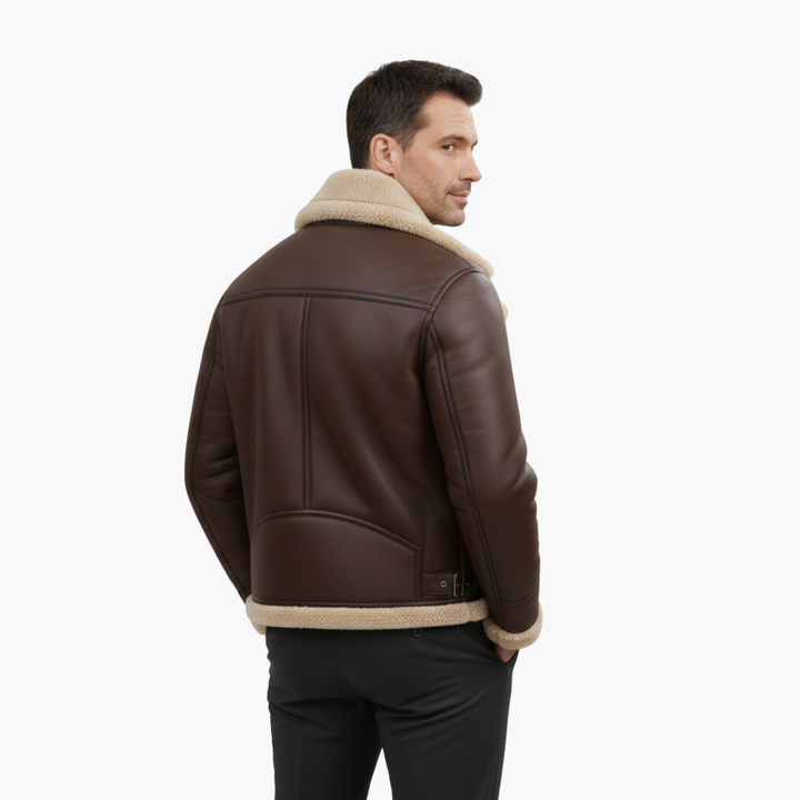 Theodore | Stylish Brown Leather Aviator Jacket With Shearling Collar