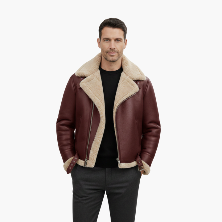 Theodore | Stylish Brown Leather Aviator Jacket With Shearling Collar