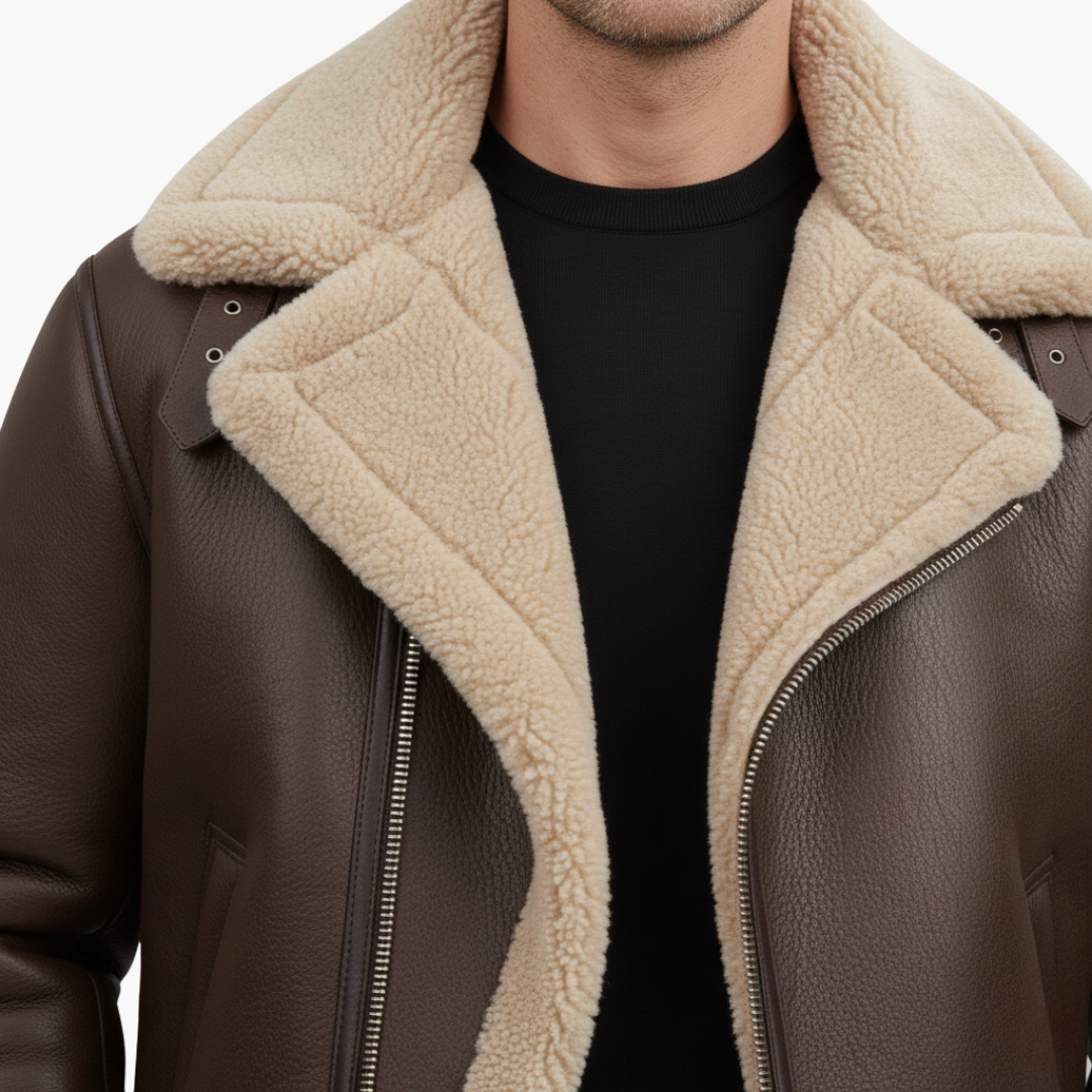 Theodore | Stylish Brown Leather Aviator Jacket With Shearling Collar