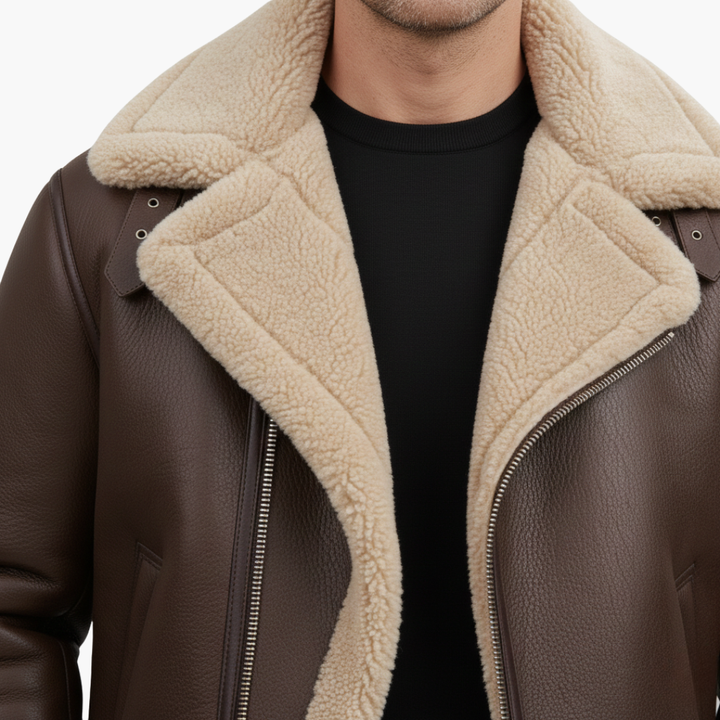 Theodore | Stylish Brown Leather Aviator Jacket With Shearling Collar