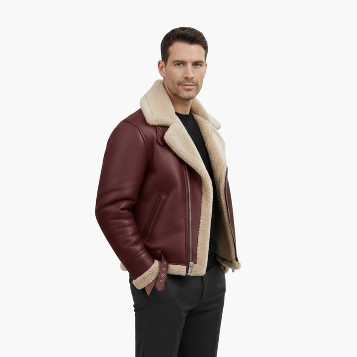 Theodore | Stylish Brown Leather Aviator Jacket With Shearling Collar