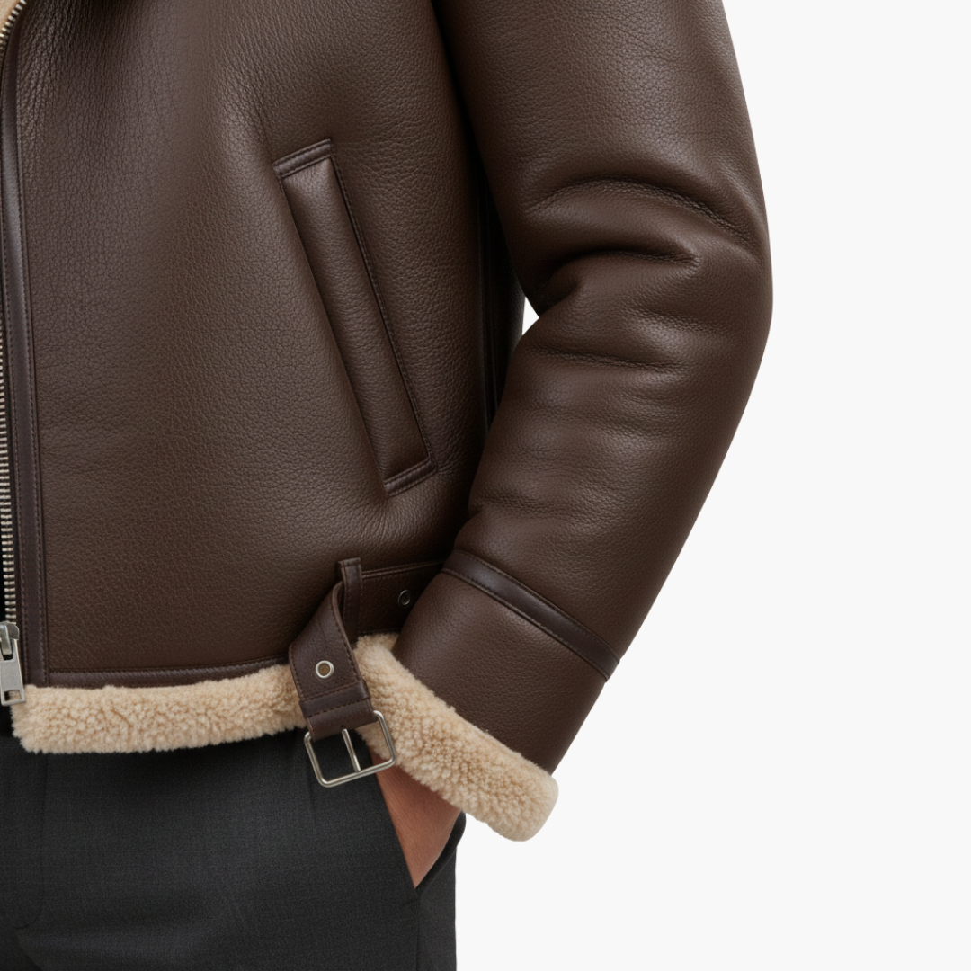 Theodore | Stylish Brown Leather Aviator Jacket With Shearling Collar