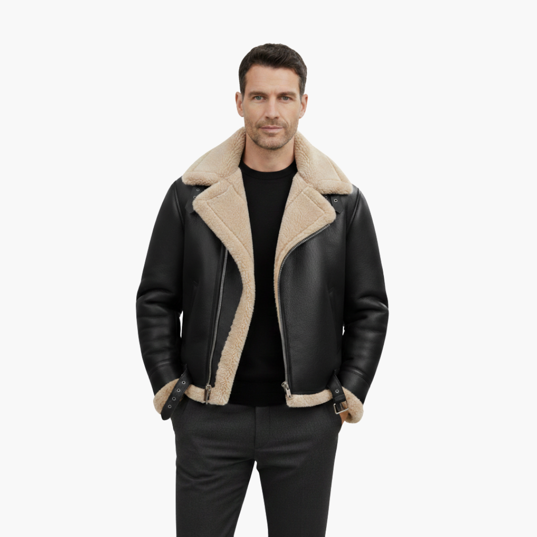 Theodore | Stylish Brown Leather Aviator Jacket With Shearling Collar