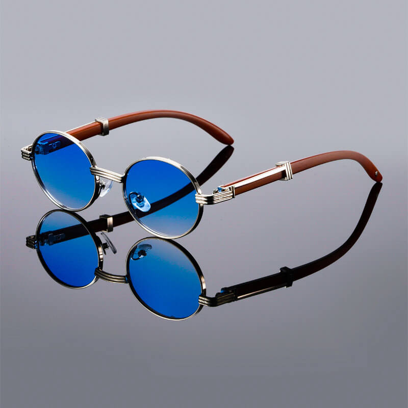 Harriet | Stylish Oval Retro Sunglasses With Blue Lenses