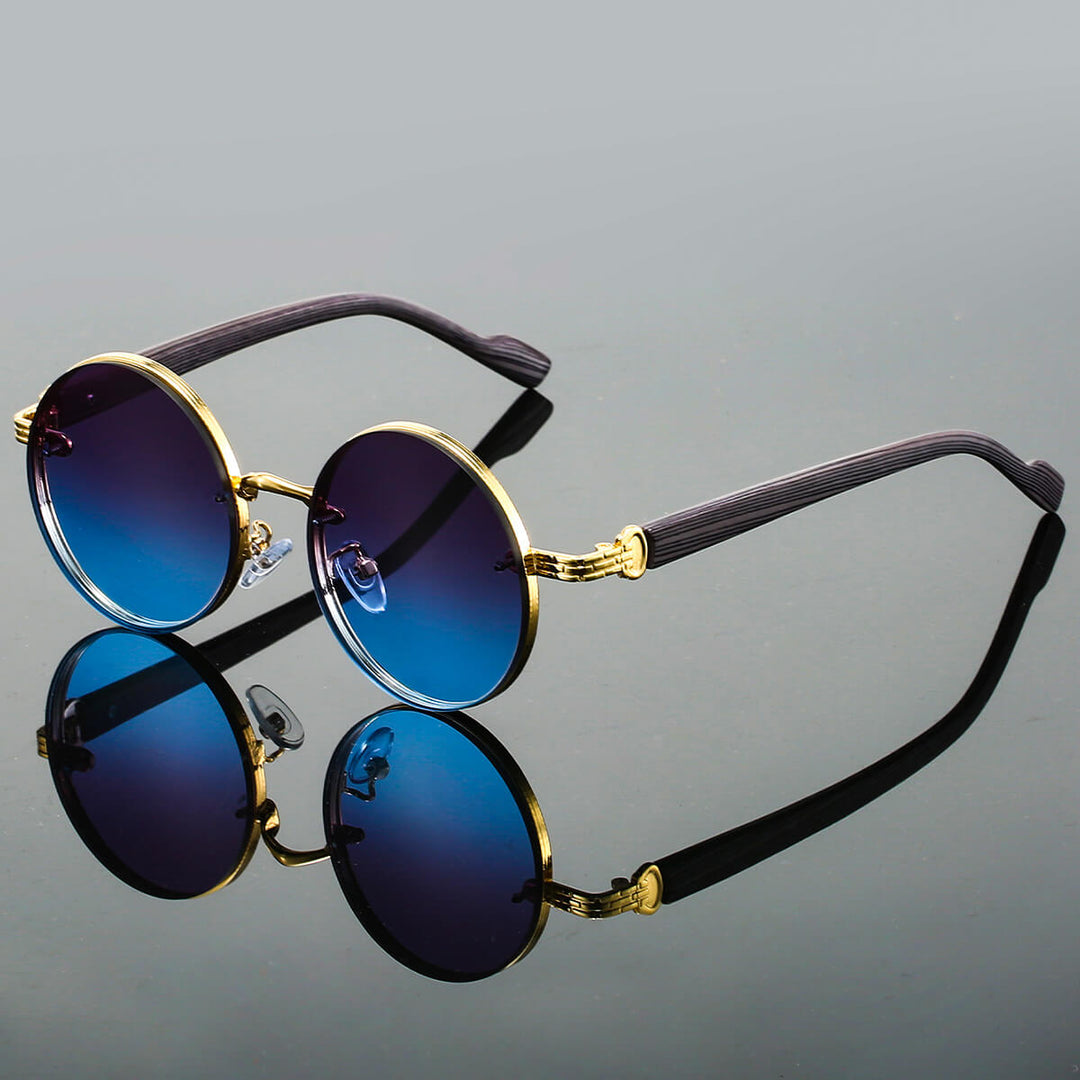 Juliette | Stylish Round Retro Sunglasses With Wood Temples