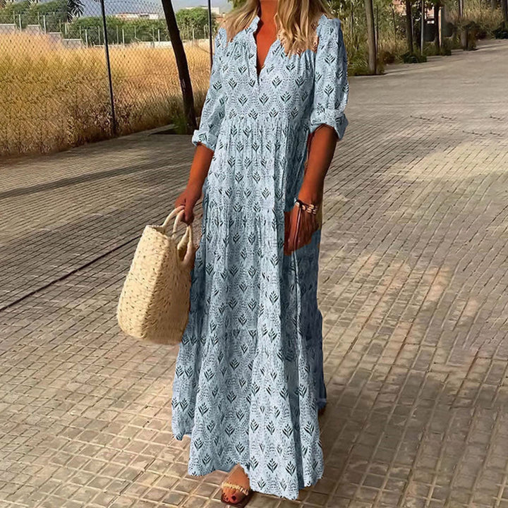 Margot | Bohemian V-Neck Tiered Maxi Dress With Three Quarter Sleeves