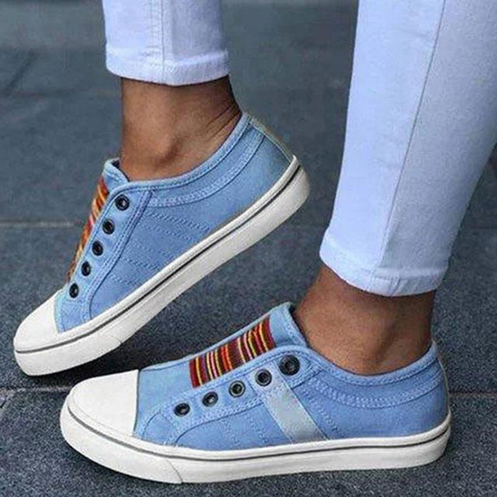 Quinn | Stylish Canvas Slip-On Sneakers With Rainbow Stripe Detail