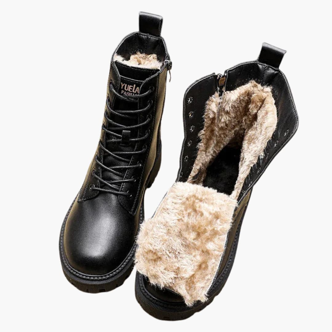 Phoebe | Elegant Fur-Lined Combat Boots With Side Zip
