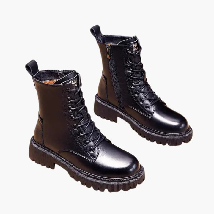 Phoebe | Elegant Fur-Lined Combat Boots With Side Zip