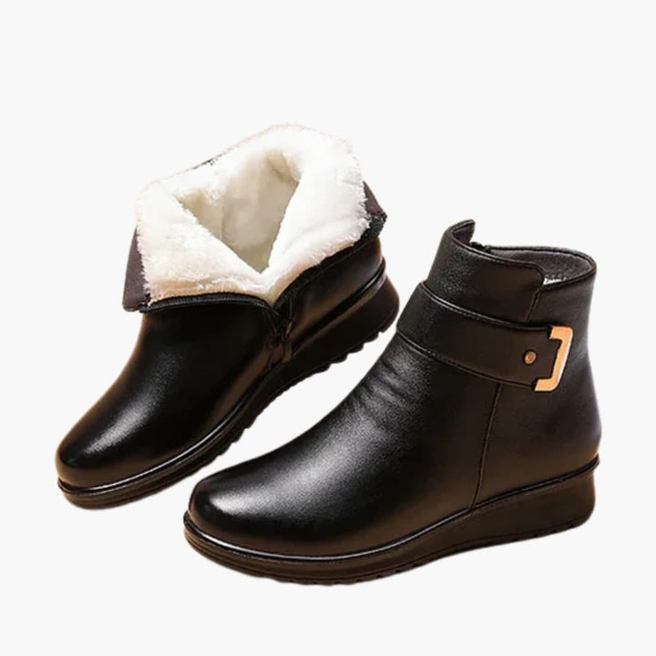 Nora | Stylish Black Fur Lined Ankle Boots With Side Zip