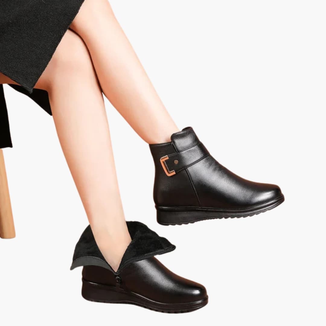 Nora | Stylish Black Fur Lined Ankle Boots With Side Zip