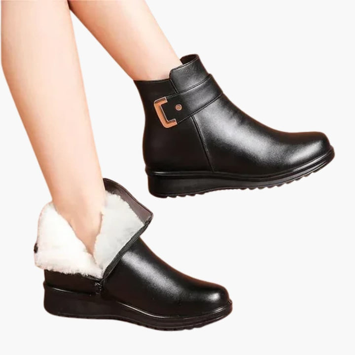 Nora | Stylish Black Fur Lined Ankle Boots With Side Zip