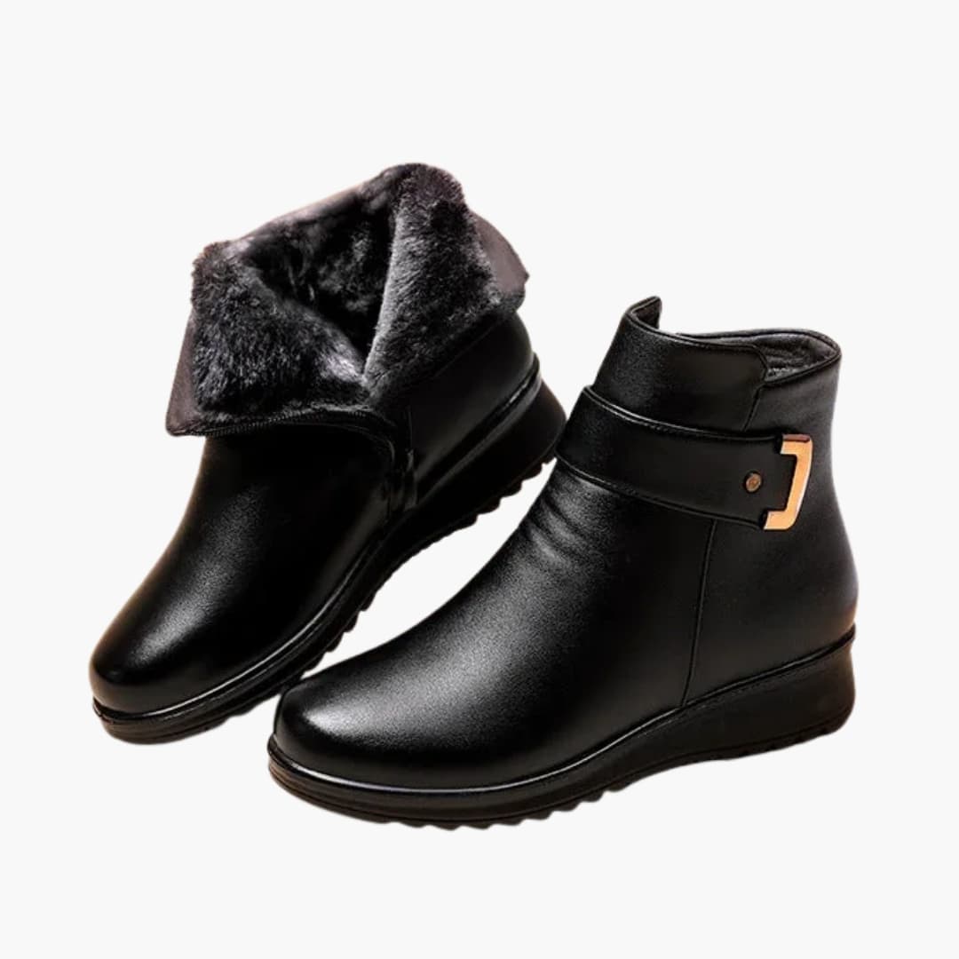 Nora | Stylish Black Fur Lined Ankle Boots With Side Zip