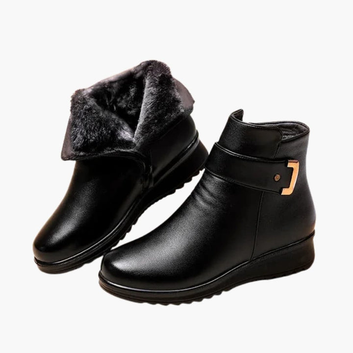 Nora | Stylish Black Fur Lined Ankle Boots With Side Zip