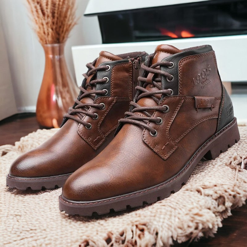 Evelyn | Stylish Brown Leather Ankle Work Boots Men - Lace Up