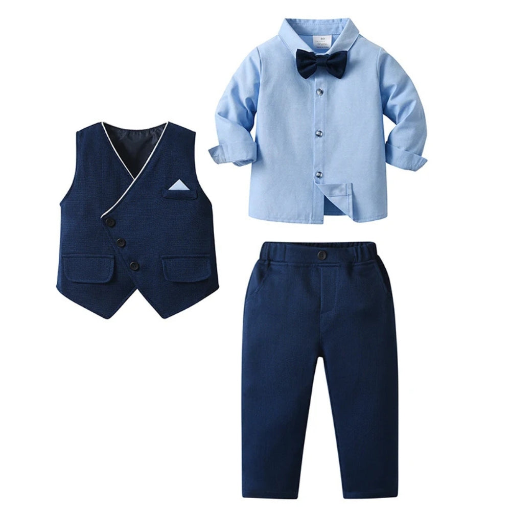 Boys' Three-Piece Formal Suit With Bow Tie And Waistcoat