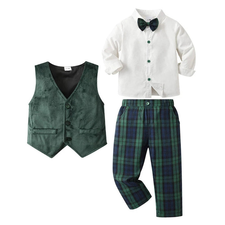 Boys' Three-Piece Formal Suit With Bow Tie And Waistcoat