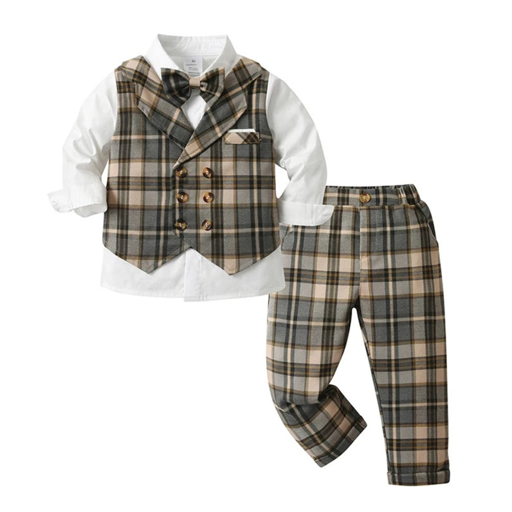 Boys' Three-Piece Formal Suit With Bow Tie And Waistcoat