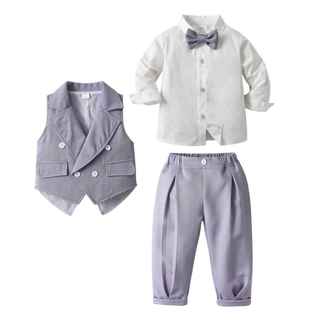 Boys' Three-Piece Formal Suit With Bow Tie And Waistcoat