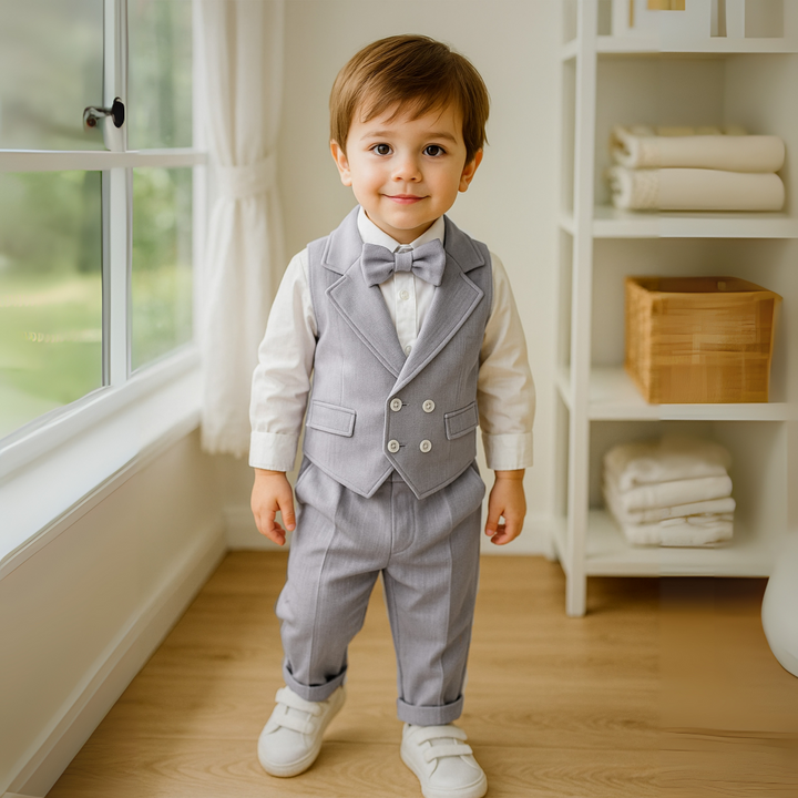Boys' Three-Piece Formal Suit With Bow Tie And Waistcoat