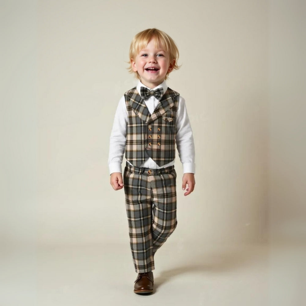 Boys' Three-Piece Formal Suit With Bow Tie And Waistcoat