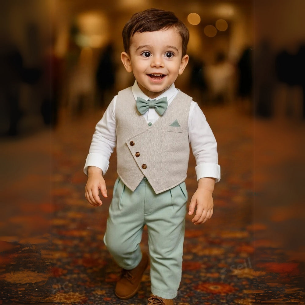 Boys' Three-Piece Formal Suit With Bow Tie And Waistcoat