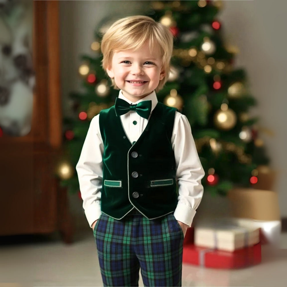 Boys' Three-Piece Formal Suit With Bow Tie And Waistcoat