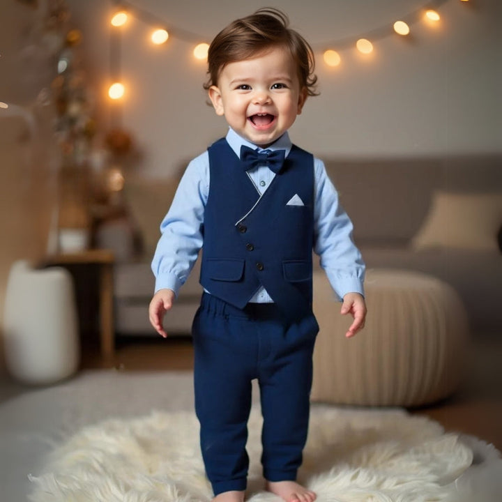 Boys' Three-Piece Formal Suit With Bow Tie And Waistcoat