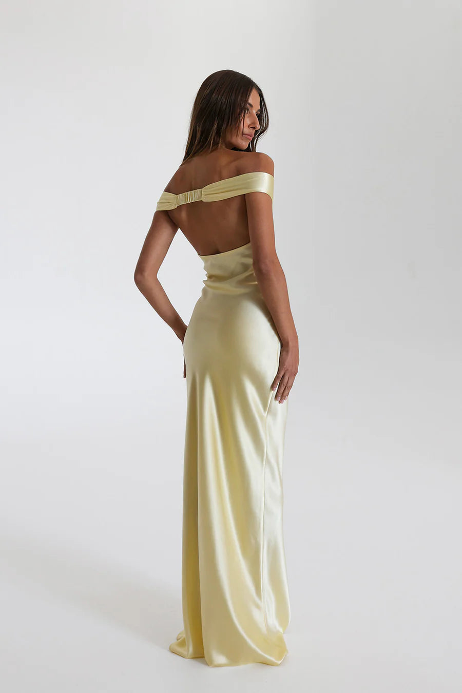 Cordelia | Elegant Off Shoulder Satin Maxi Dress