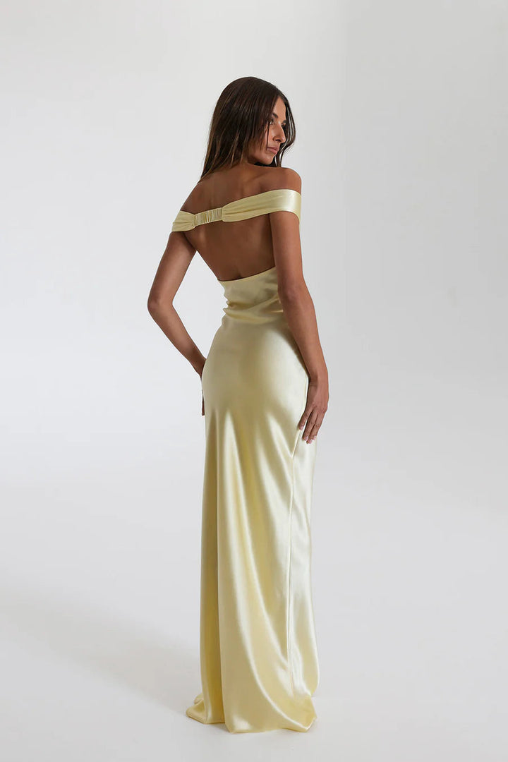 Cordelia | Elegant Off Shoulder Satin Maxi Dress