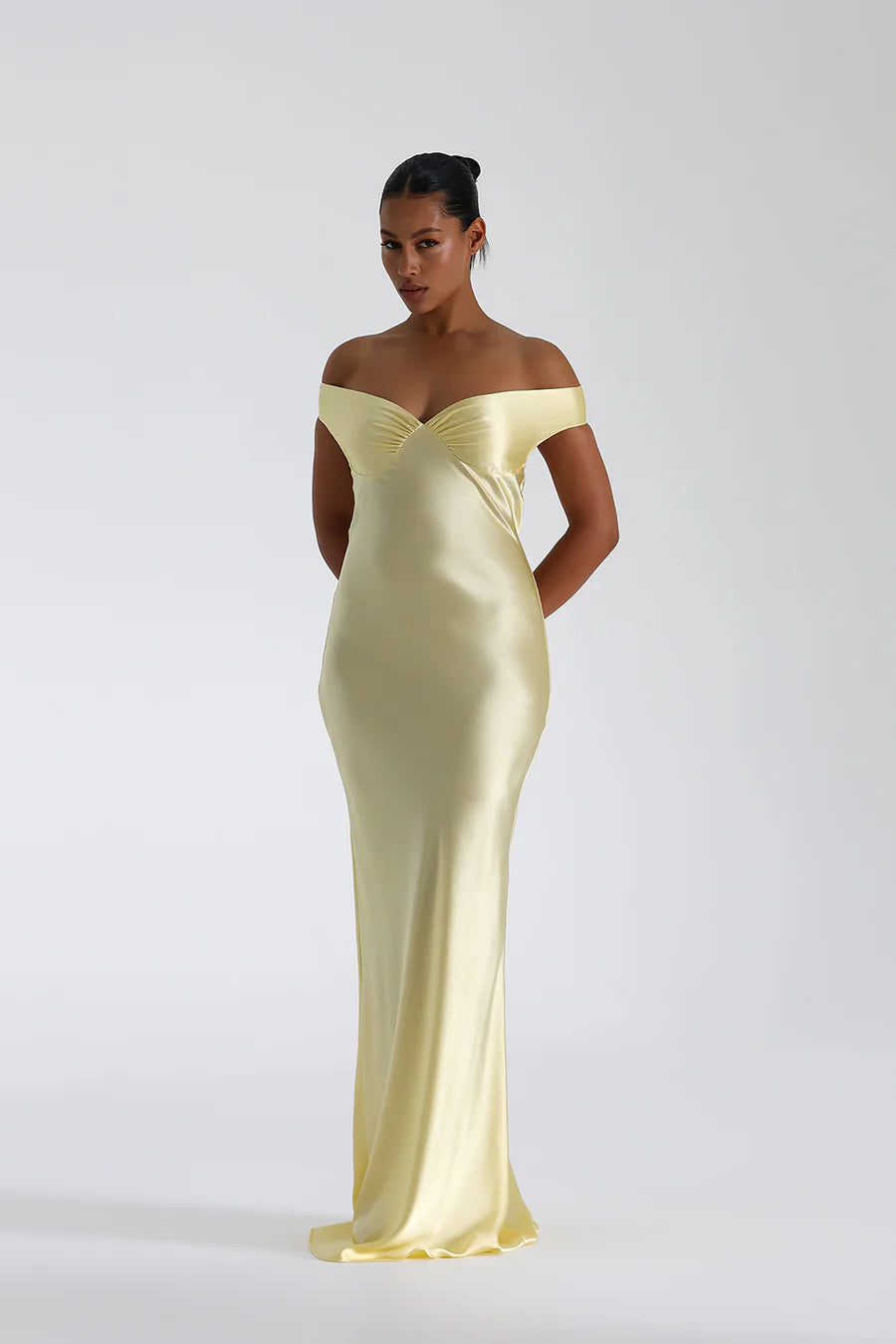 Cordelia | Elegant Off Shoulder Satin Maxi Dress
