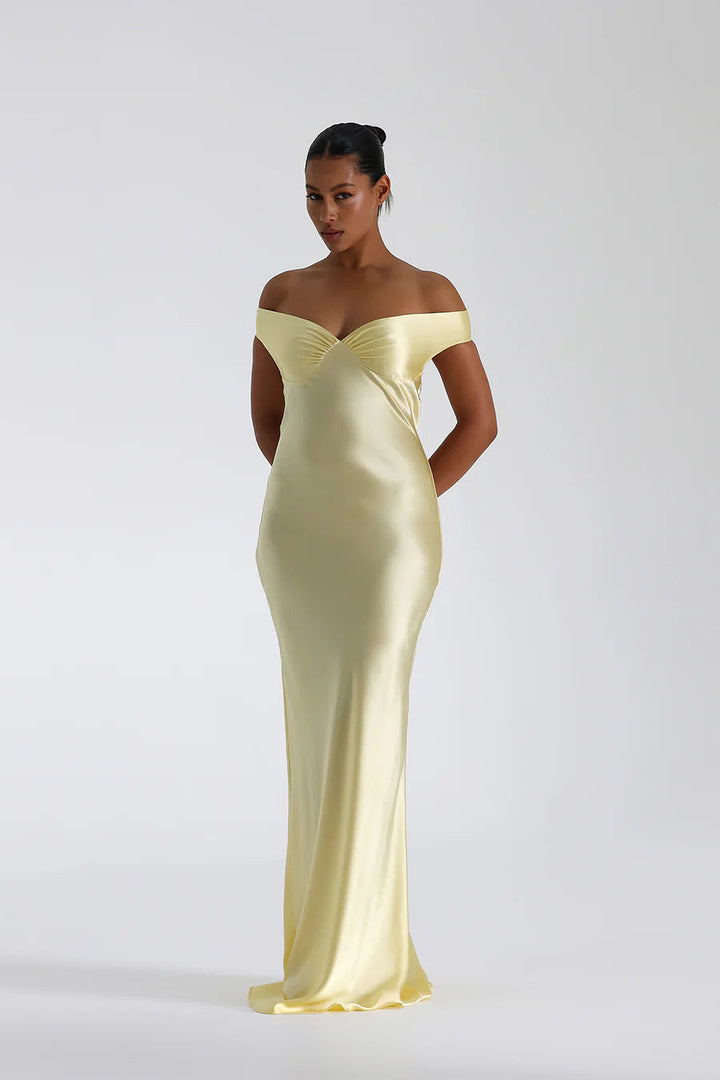 Cordelia | Elegant Off Shoulder Satin Maxi Dress