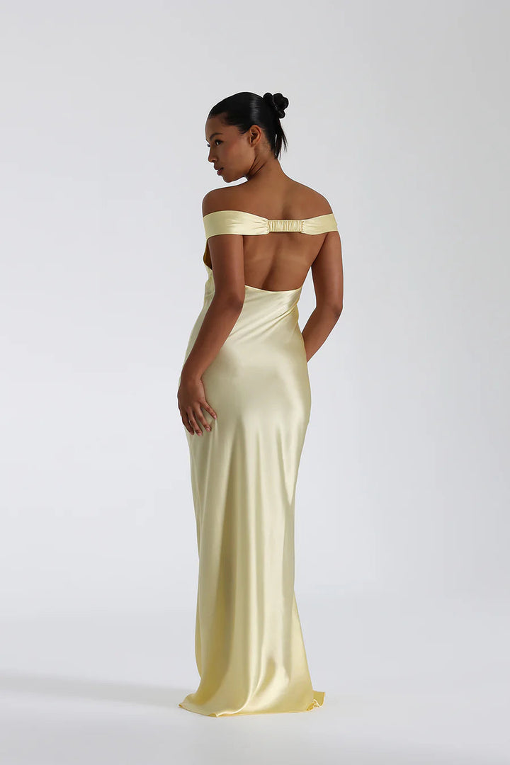 Cordelia | Elegant Off Shoulder Satin Maxi Dress