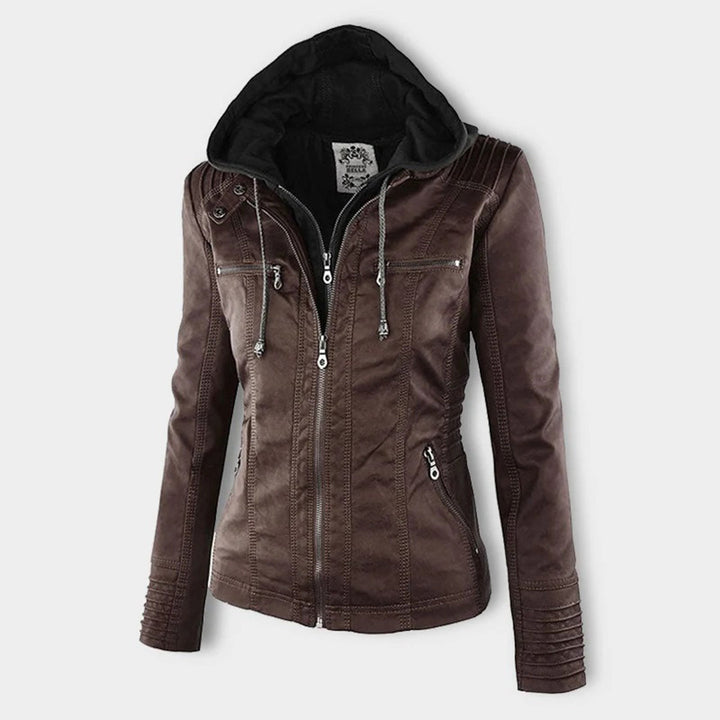 Zara | Chic Hooded Faux Leather Moto Jacket With Zip Details