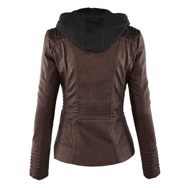 Zara | Chic Hooded Faux Leather Moto Jacket With Zip Details