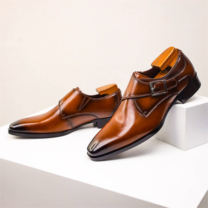 Marcus | Sleek Italian Leather Monk Strap Dress Shoes
