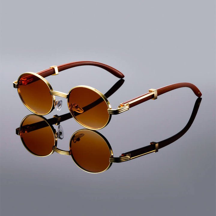 Harriet | Stylish Oval Retro Sunglasses With Blue Lenses