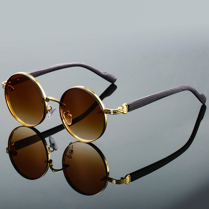 Juliette | Stylish Round Retro Sunglasses With Wood Temples