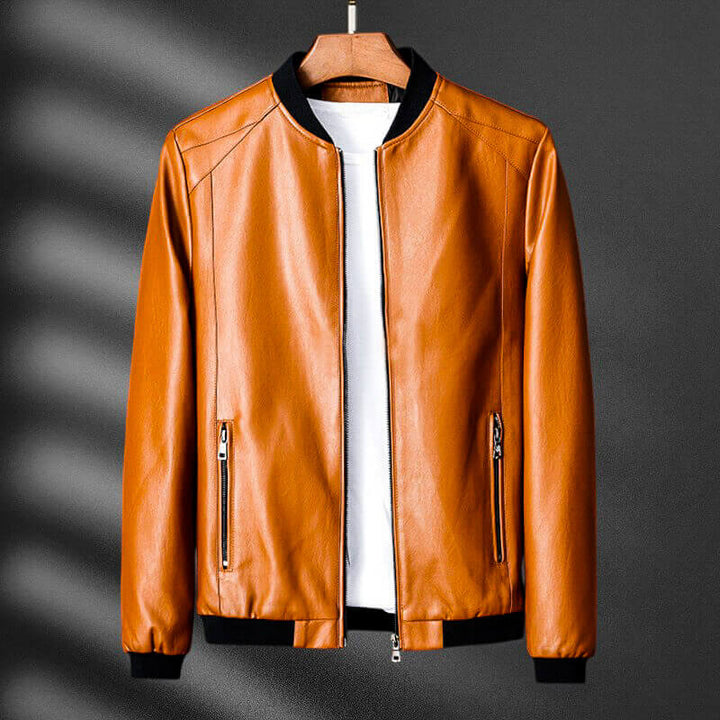 Elyse | Sleek Cognac Leather Bomber Jacket For Men