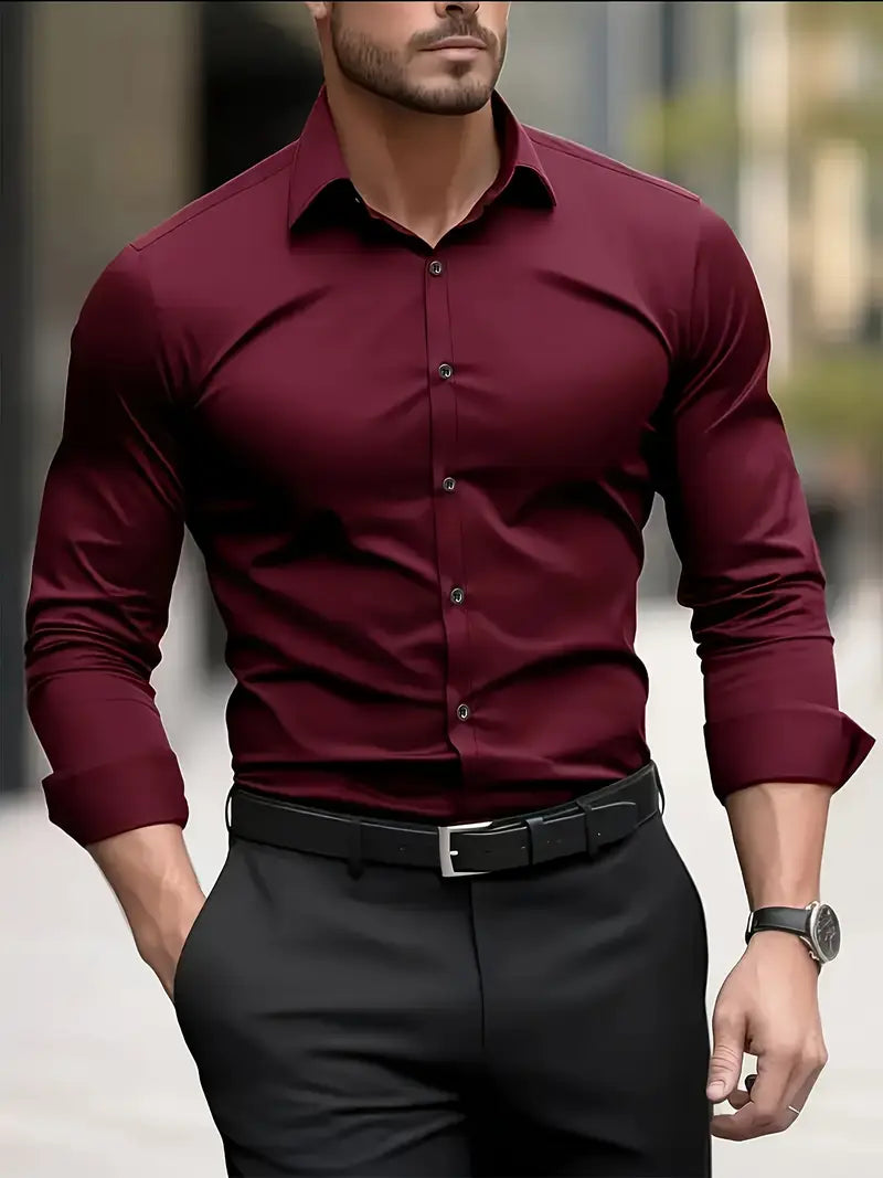 Emma | Sleek Black Button-Up Slim Fit Dress Shirt