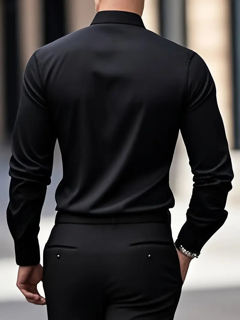Emma | Sleek Black Button-Up Slim Fit Dress Shirt