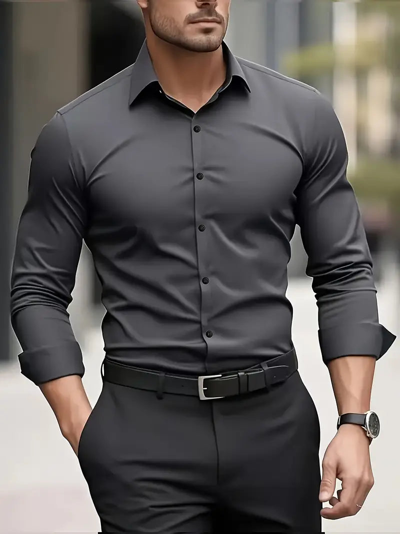 Emma | Sleek Black Button-Up Slim Fit Dress Shirt