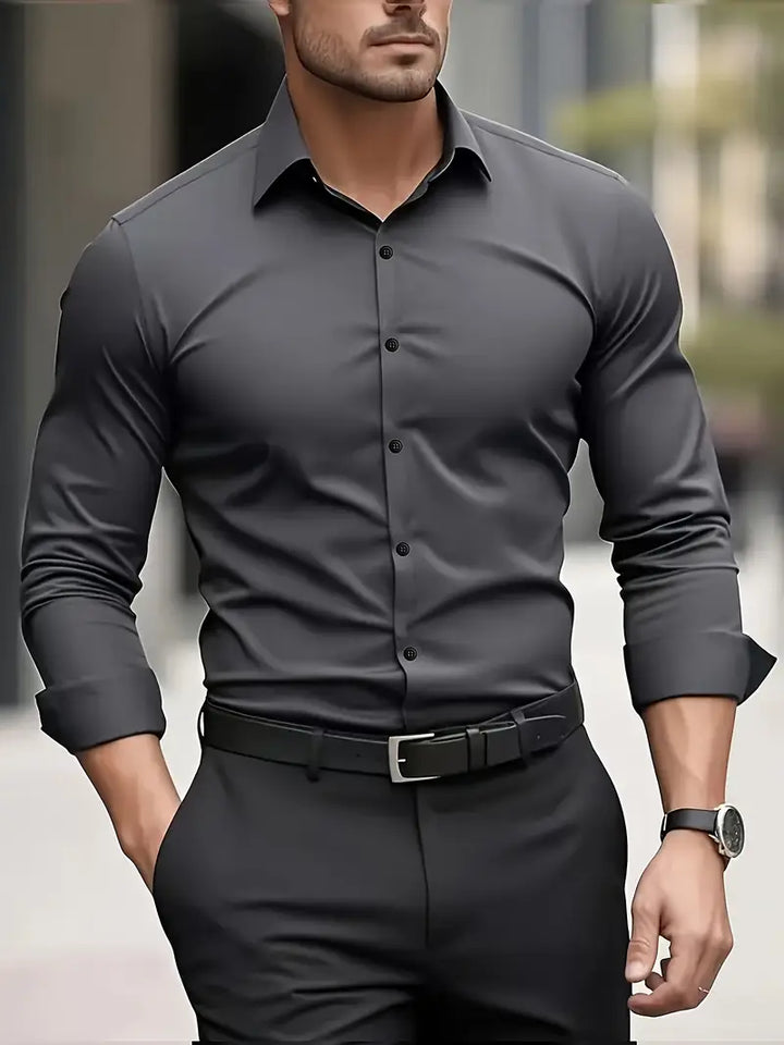 Emma | Sleek Black Button-Up Slim Fit Dress Shirt