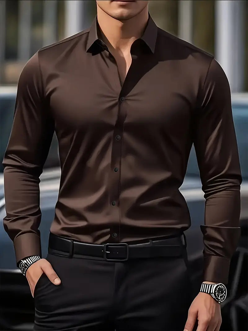 Emma | Sleek Black Button-Up Slim Fit Dress Shirt