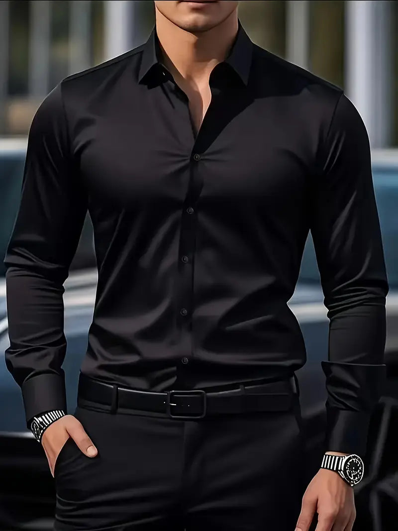 Emma | Sleek Black Button-Up Slim Fit Dress Shirt