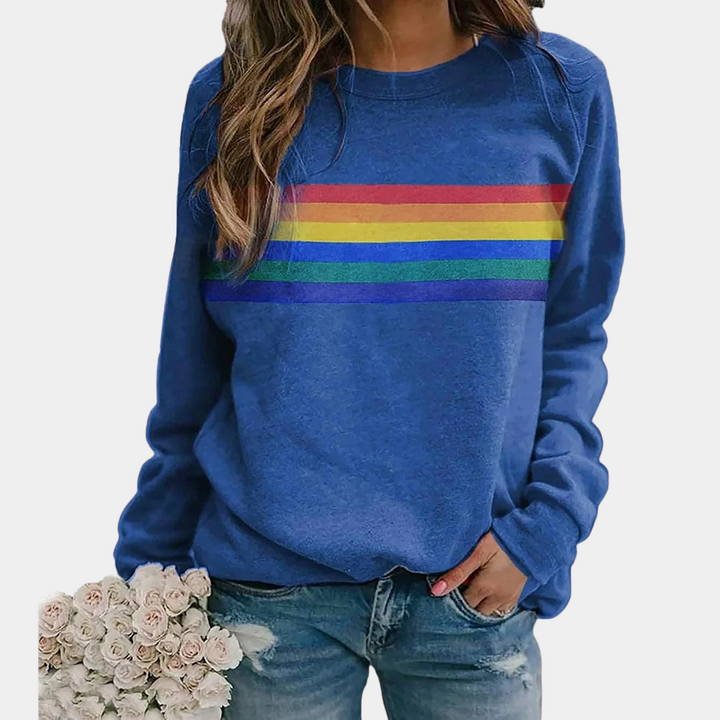 Addison | Stylish Rainbow Stripe Long Sleeve Sweatshirt