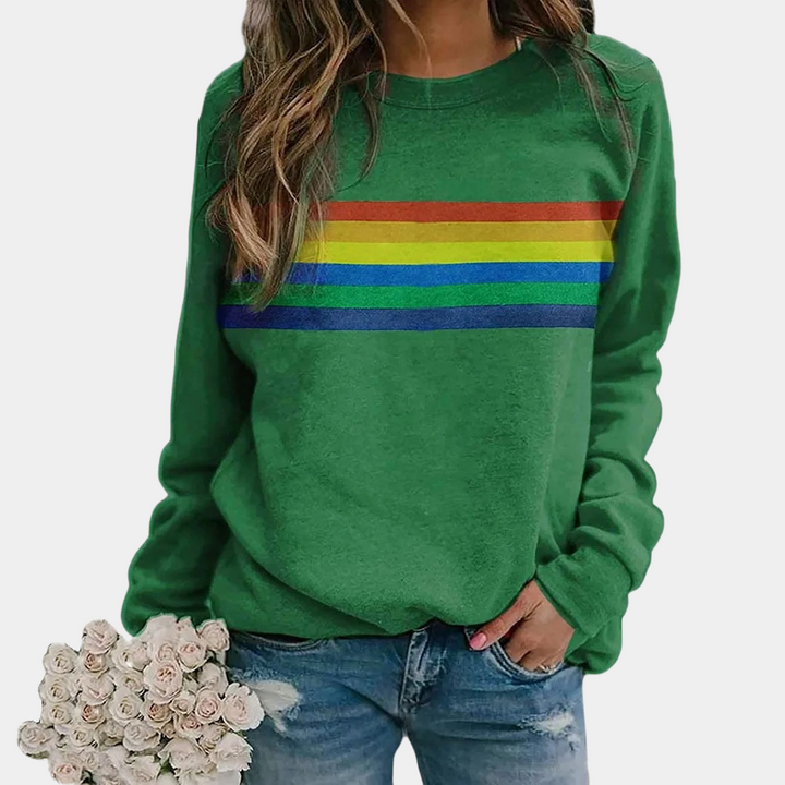 Addison | Stylish Rainbow Stripe Long Sleeve Sweatshirt