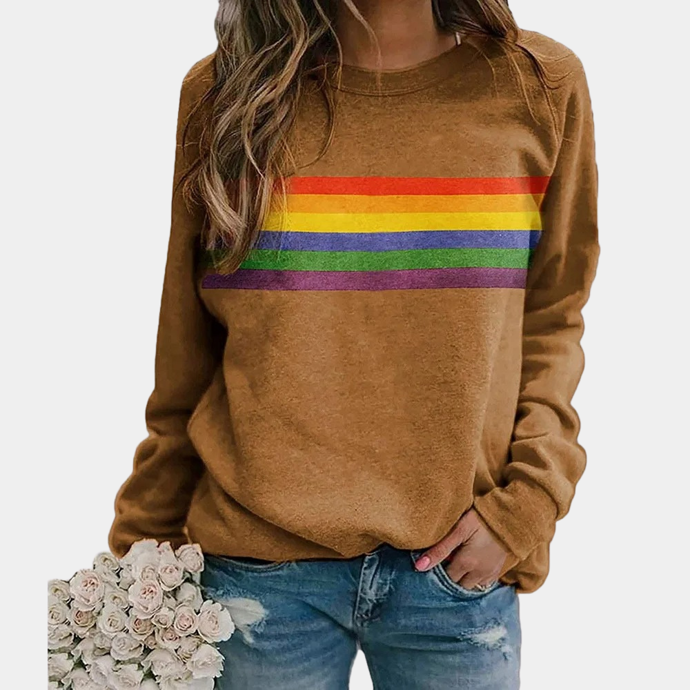 Addison | Stylish Rainbow Stripe Long Sleeve Sweatshirt