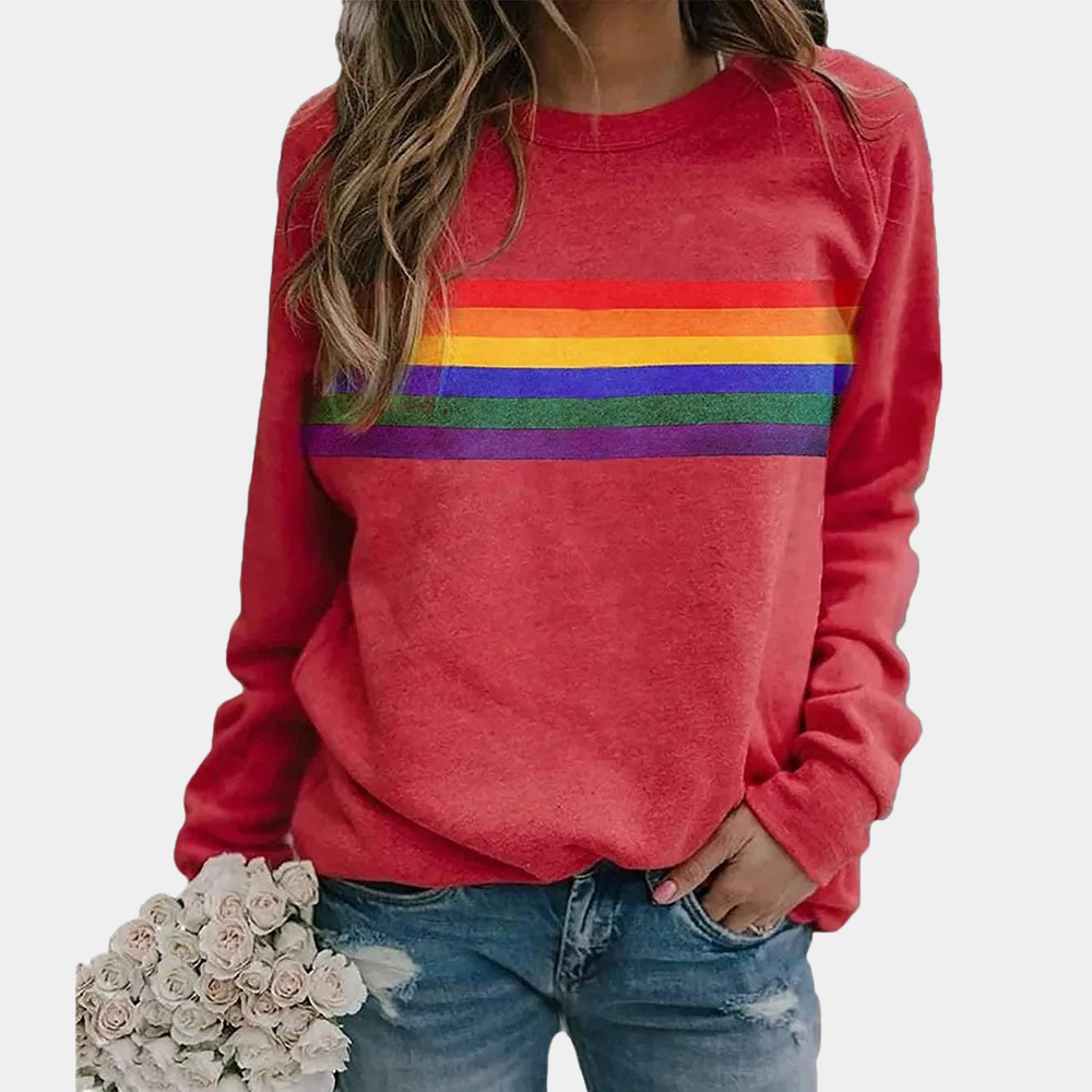 Addison | Stylish Rainbow Stripe Long Sleeve Sweatshirt